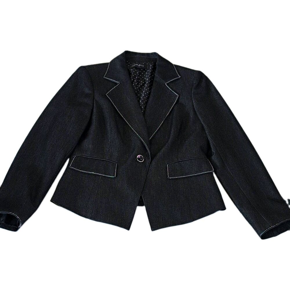 Nine West Charcoal Blazer M Pad Shoulders Contrast Stitching Business
